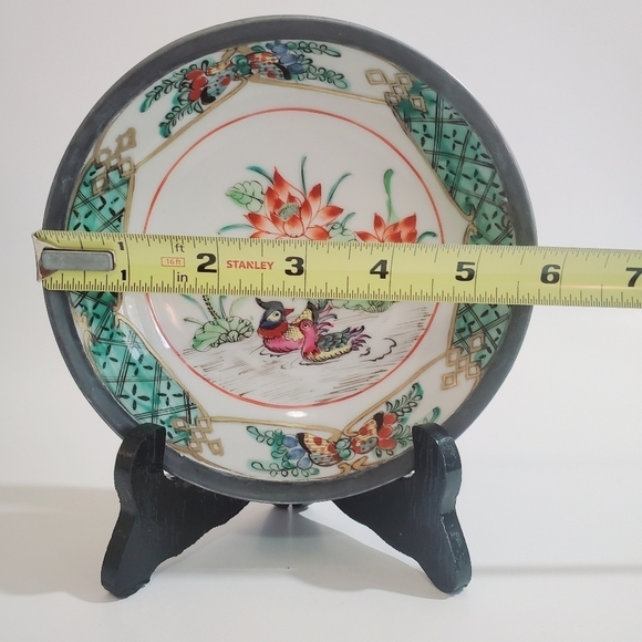 VINTAGE ACF Japanese Porcelain Ware Pewter Encased Bowl Collectible ACF Stamped - Picture 10 of 17